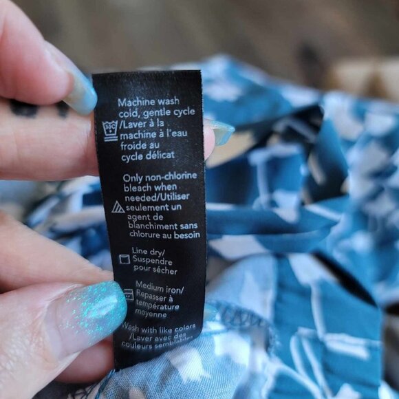 George Greenish-blue and white floral design top with tie at hem GUC - Picture 6 of 7